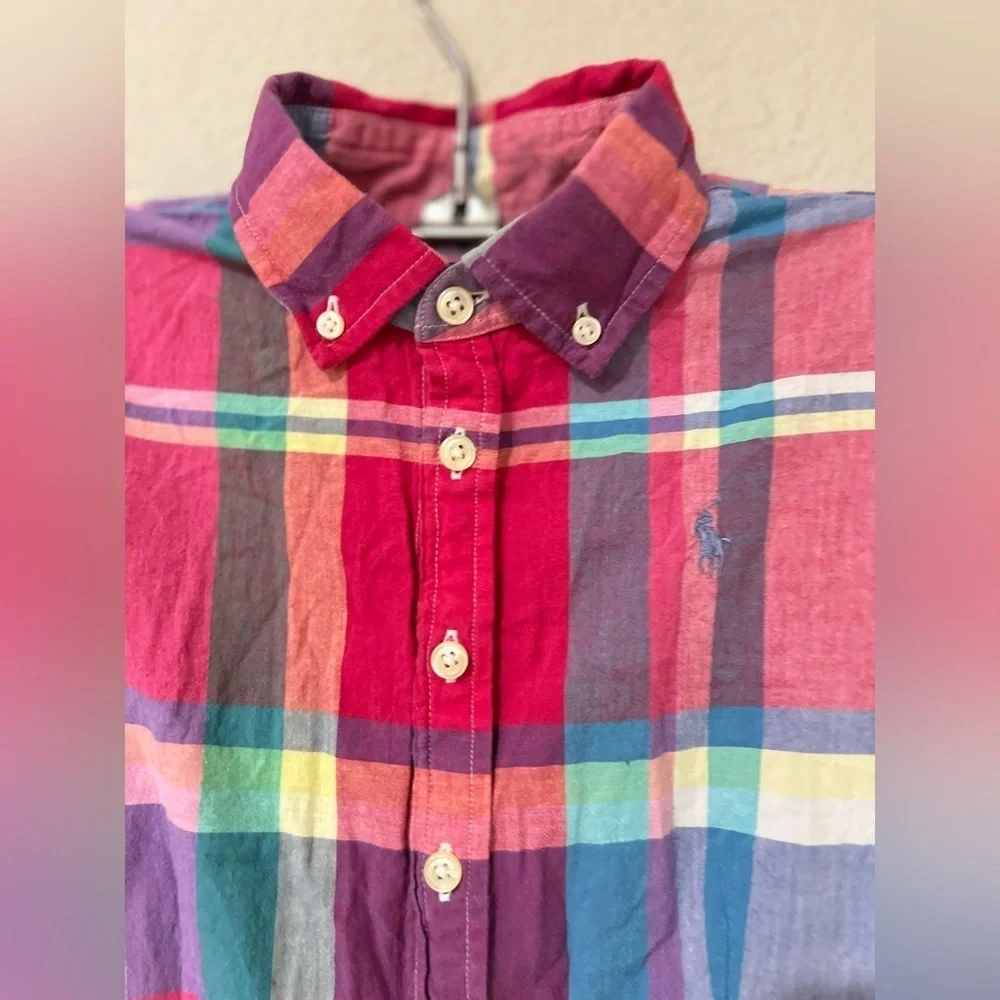 Ralph Lauren Kids Cotton Madras Chequered Dress in pink and blue size 12
